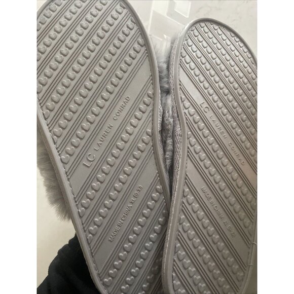 NWT Lauren‎ Conrad LC X Band Faux Fur Slide Slippers Gray Size XL 9/10 Cozy - Picture 6 of 6